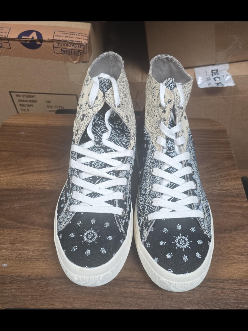 High-Top Paisley Canvas Sneakers - Black/Cream